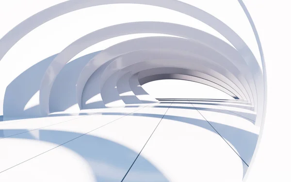 White curved tunnel, abstract curved architecture, 3d rendering. Computer digital drawing.