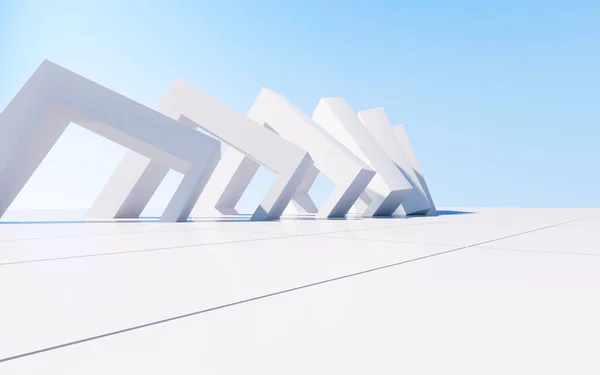 Beyaz soyut geometrik mimari, 3 boyutlu. Bilgisayar dijital çizimi.
