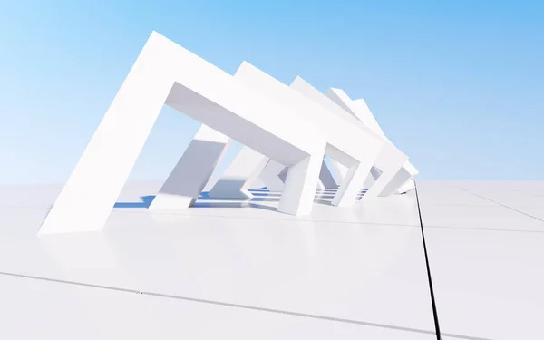 White abstract geometric architecture, 3d rendering. Computer digital drawing.
