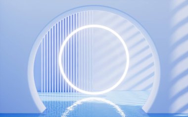 İç geometrik yapısı olan parlak bir halka, 3 boyutlu. Bilgisayar dijital çizimi.