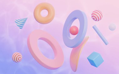 Soyut geometrik şekiller, eğriler ve şekiller, üç boyutlu görüntüleme. Bilgisayar dijital çizimi.