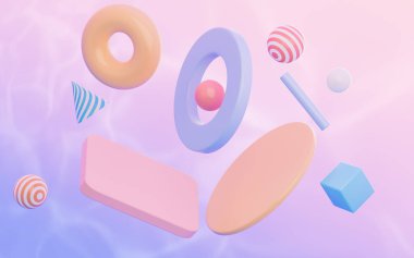 Soyut geometrik şekiller, eğriler ve şekiller, üç boyutlu görüntüleme. Bilgisayar dijital çizimi.