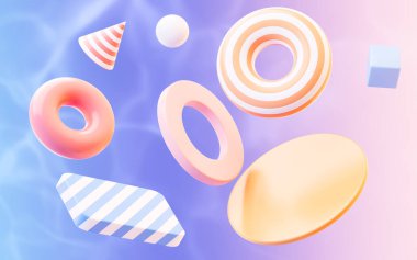 Soyut geometrik şekiller, eğriler ve şekiller, üç boyutlu görüntüleme. Bilgisayar dijital çizimi.