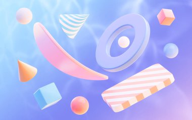 Soyut geometrik şekiller, eğriler ve şekiller, üç boyutlu görüntüleme. Bilgisayar dijital çizimi.