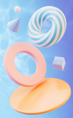 Soyut geometrik şekiller, eğriler ve şekiller, üç boyutlu görüntüleme. Bilgisayar dijital çizimi.