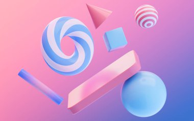 Soyut geometrik şekiller, eğriler ve şekiller, üç boyutlu görüntüleme. Bilgisayar dijital çizimi.