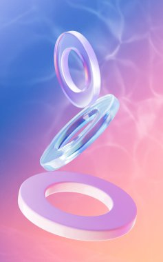 Soyut eğriler, geometrik figür, cam halkalar, üç boyutlu görüntüleme. Bilgisayar dijital çizimi.