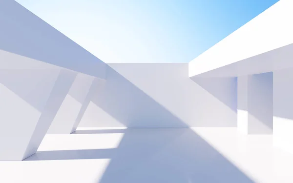 Biała Abstrakcyjna Konstrukcja Geometryczna Pusta Scena Architektury Zewnętrznej Renderowanie Cyfrowy — Zdjęcie stockowe
