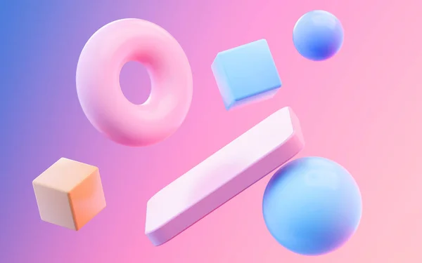 Soyut geometrik şekiller, eğriler ve şekiller, üç boyutlu görüntüleme. Bilgisayar dijital çizimi.