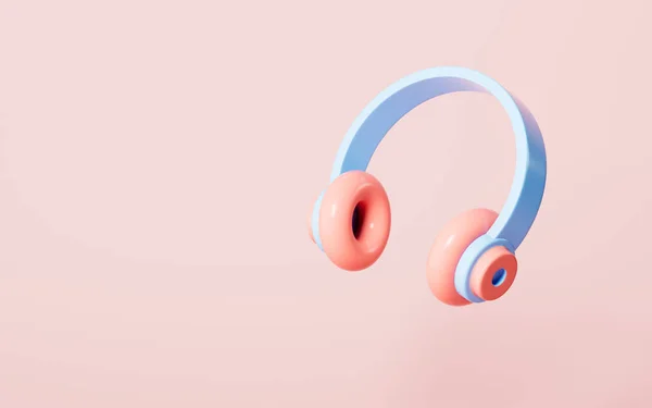 Cartoon wireless headphones on the pink background, 3d rendering. Computer digital drawing.