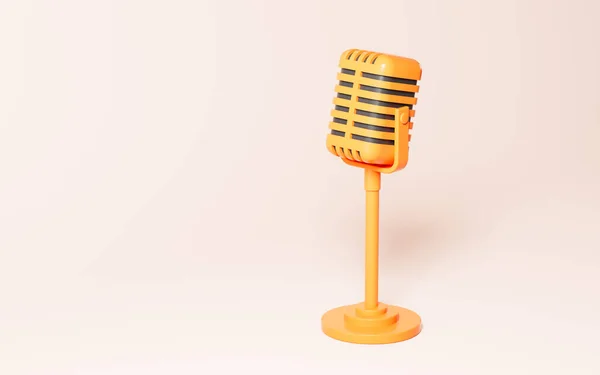 Tecknad Mikrofon Den Gula Bakgrunden Rendering Digitalritning — Stockfoto