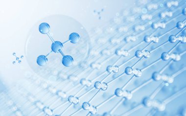 Moleküler yapı arka planı, biyoteknoloji konsepti, 3D görüntüleme. Bilgisayar dijital çizimi.