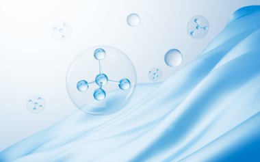 Moleküler yapı ve kumaş malzemesi arka plan, 3 boyutlu görüntüleme. Bilgisayar dijital çizimi.