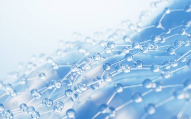 Moleküler yapı arka planı, biyoteknoloji konsepti, 3D görüntüleme. Bilgisayar dijital çizimi.