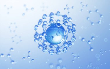 Küresel moleküler yapı, biyoteknoloji konsepti, 3D görüntüleme. Bilgisayar dijital çizimi.