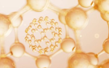 Küresel moleküler yapı, biyoteknoloji konsepti, 3D görüntüleme. Bilgisayar dijital çizimi.