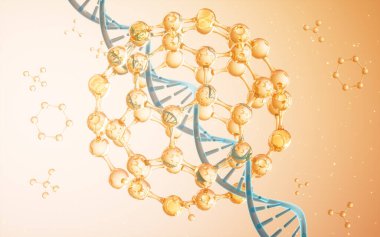 DNA ve moleküler yapı, biyoteknoloji konsepti, 3D görüntüleme. Bilgisayar dijital çizimi.