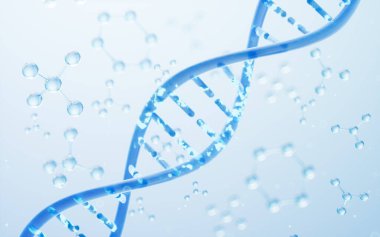 DNA ve moleküler yapı, biyoteknoloji konsepti, 3D görüntüleme. Bilgisayar dijital çizimi.