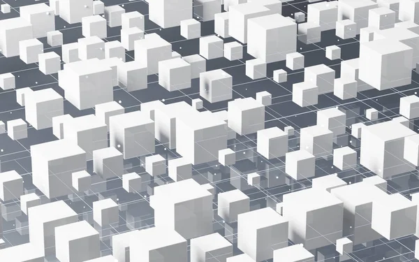 Abstrato Brilhante Cubos Linhas Circuitos Materiais Renderização Desenho Digital Computador — Fotografia de Stock