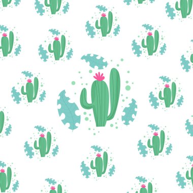 Kusursuz ve yuvarlak yapraklı sevimli kaktüs deseni
