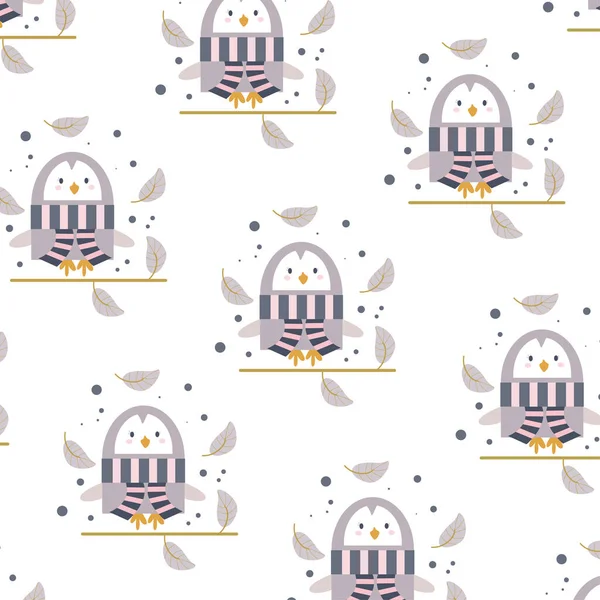 Cute Baby Penguin Cute Bird Vector Pattern - Stok Vektor