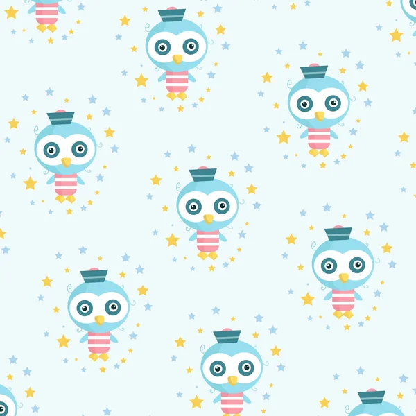 Seamless Pattern Cute Penguin Character Vector Background Light Blue Background — Vector de stock