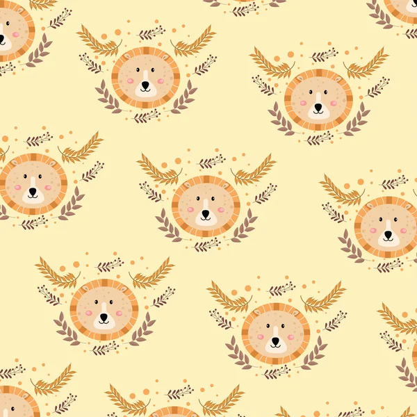 Lion Head Hand Drawn Background Colorful Seamless Pattern Animal Muzzles — стоковый вектор