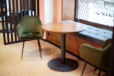 Abstract cafe with blurred tables and chairs in the background.