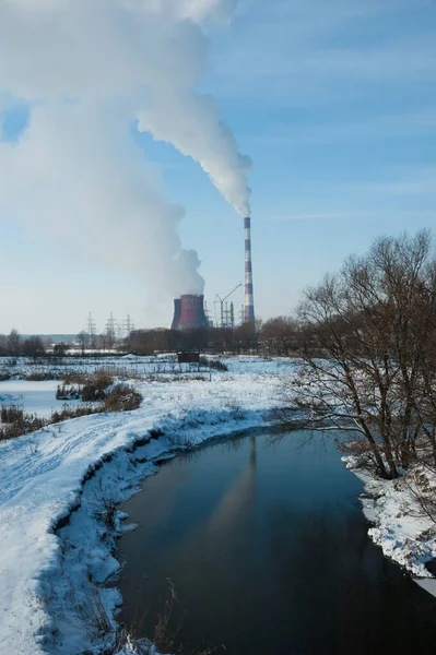 Termik santral. Çevre ve hava kirliliği. — Stok fotoğraf