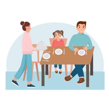 Aile masada oturuyor. Aile yemeği.