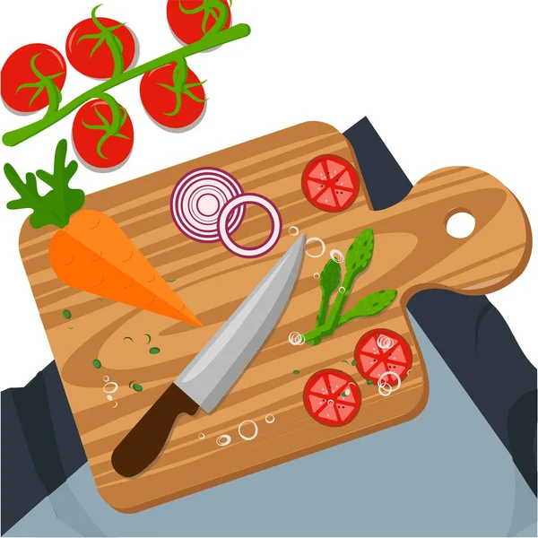 まな板の上の野菜 ニンジン トマト タマネギ — ストックベクタ