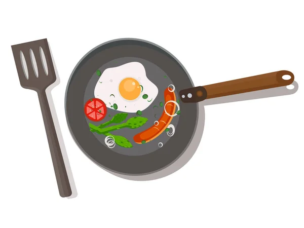 Изолированная Сковородка Яйцом Овощами — стоковый вектор