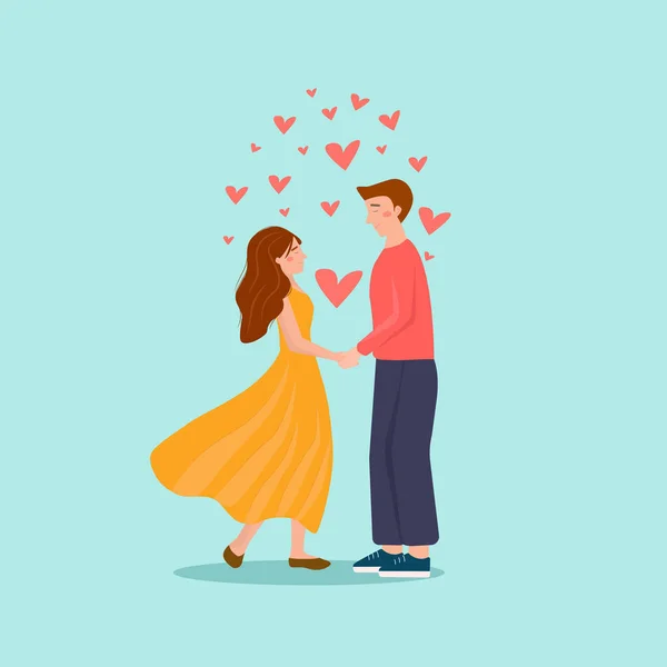 Pareja Joven Enamorada Novio Novia Tomados Mano — Vector de stock