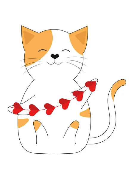 Cat Red Heart Garland — Stockvektor