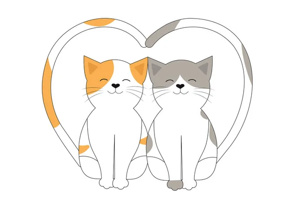 Cats in love with heart tails