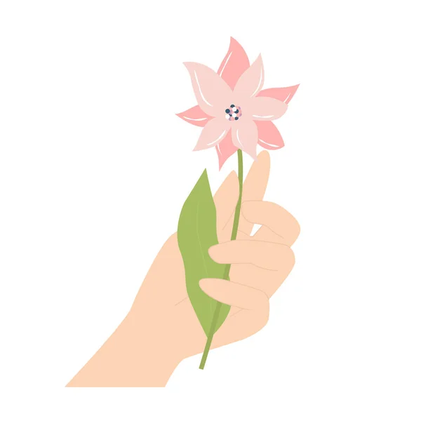 Ręka Gospodarstwa Różowy Kwiat — Wektor stockowy