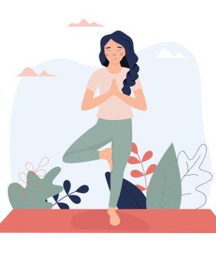 Geleneksel yoga pozu veren kadın. Vektör illüstrasyonu