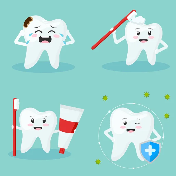 Conjunto Ilustración Cuidado Dental Diente Vectorial Diseño Plano — Vector de stock