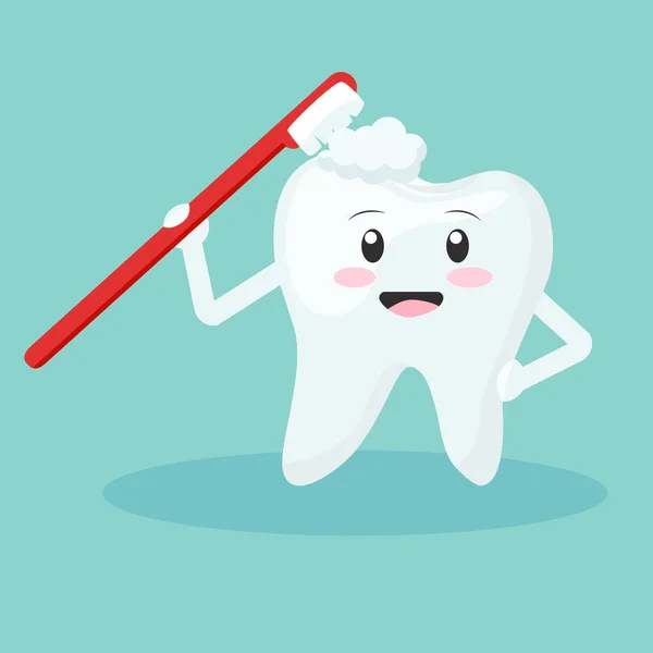 歯のペーストと歯ブラシで自分自身をきれいに健康歯 — ストックベクタ