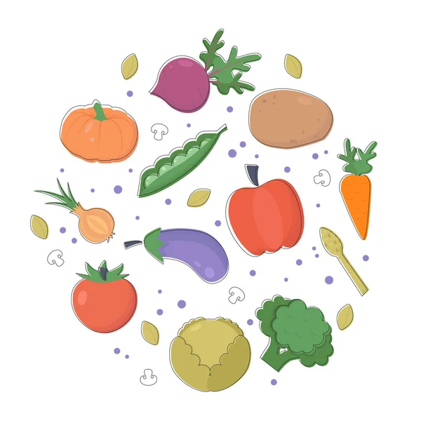 野菜とベクトルセット 健康的な食生活 — ストックベクタ