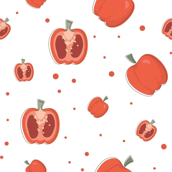 Modèle Sans Couture Avec Paprika Rouge Poivron Rouge — Image vectorielle