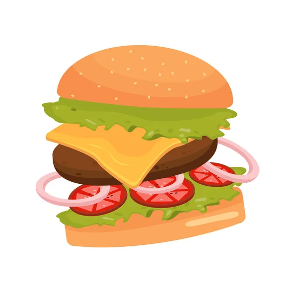 Isolierter Burger Mit Käse Fleisch Und Zwiebeln Auf Weißem Hintergrund — Stockvektor