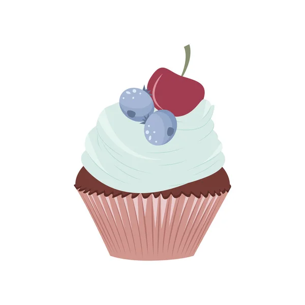 Muffin Cream Fruits Vector Illustration Flat Style — Stock vektor