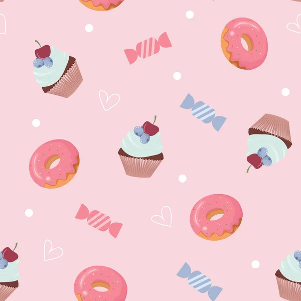 Padrão Sem Costura Com Cupcake Donut —  Vetores de Stock