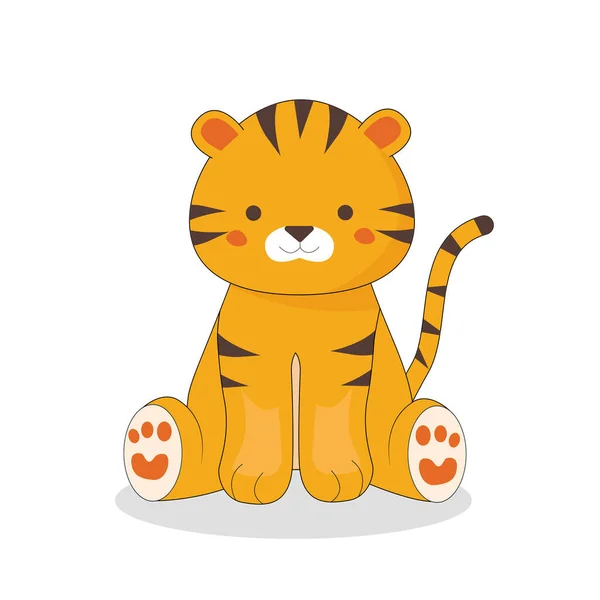Cartoon Baby Tiger Sitting Vektorillustration Flachen Stil — Stockvektor