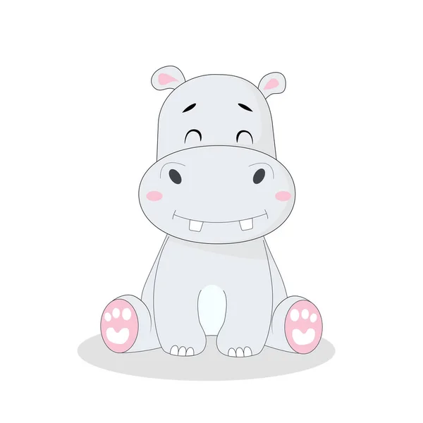 Baby hippo character sitting. Flat illustration.