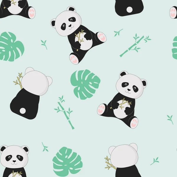 Patrón Sin Costuras Con Panda Bambú Dibujos Animados Vector Ilustración — Archivo Imágenes Vectoriales