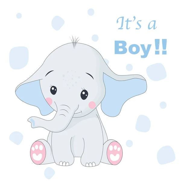 Boy Greeting Card Baby Elephant Cartoon Vector Illustration — Stock Vector