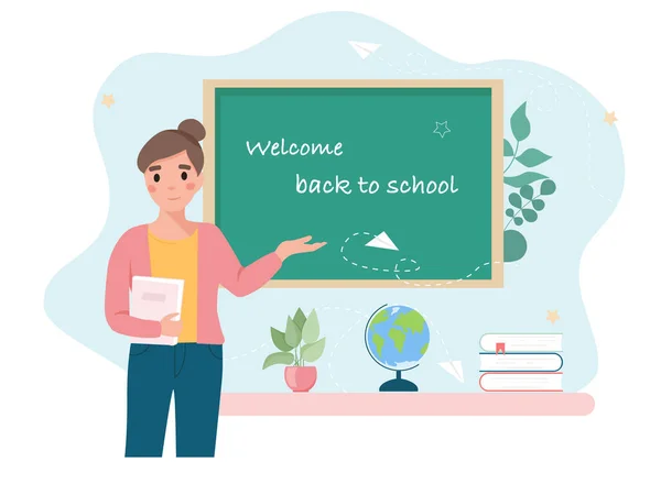 Welcome Back School Lettering Board Teacher Book Board — Wektor stockowy