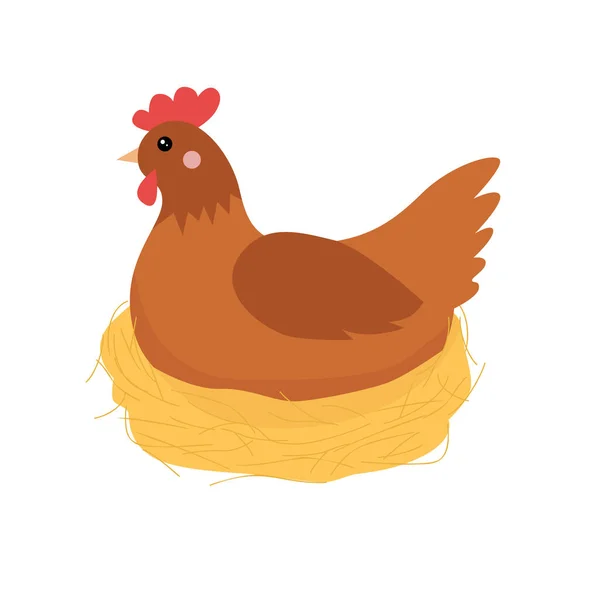 Chicken in the nest. Cartoon vector illustration